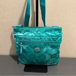 Coach Teal Signature Nylon Crossbody Bag (2014)